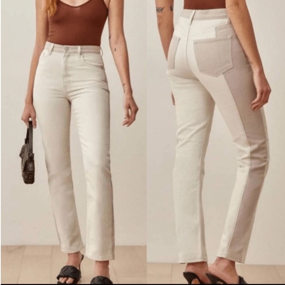Reformation Cynthia Tonal Reworked High Rise Straight Jeans Clay 29 Tan